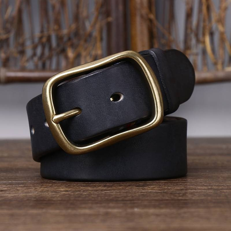 Black men's leather belt detail view 1