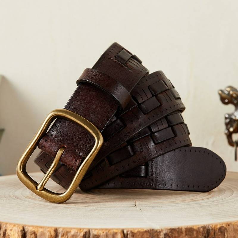 Dark brown men's belt, another angle