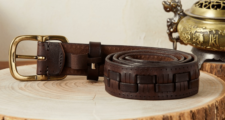 Dark brown men's belt, full length