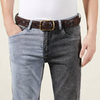 Dark brown men's belt, model shot