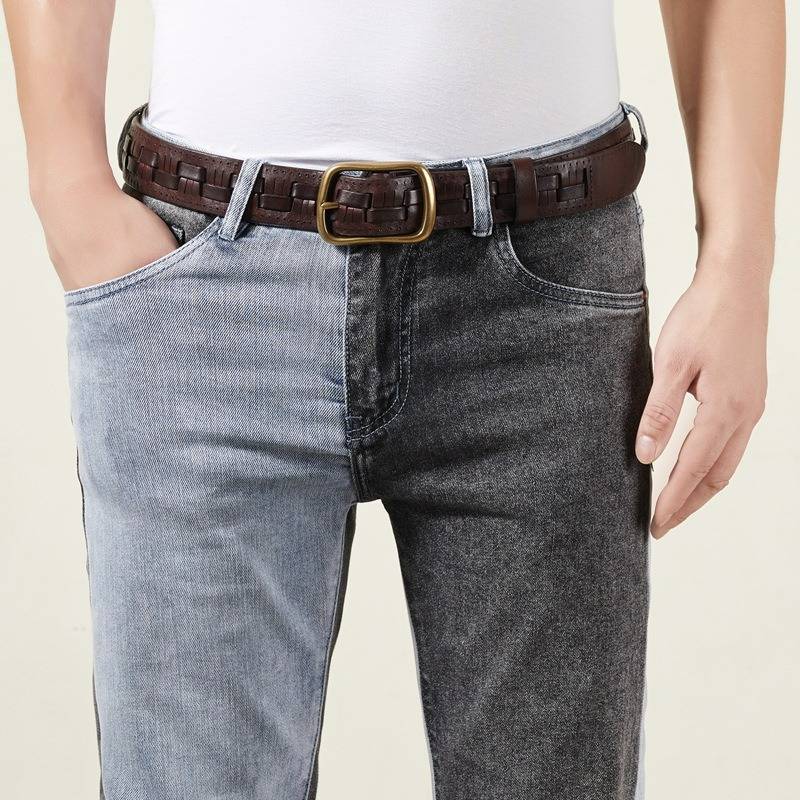 Dark brown men's belt, model shot