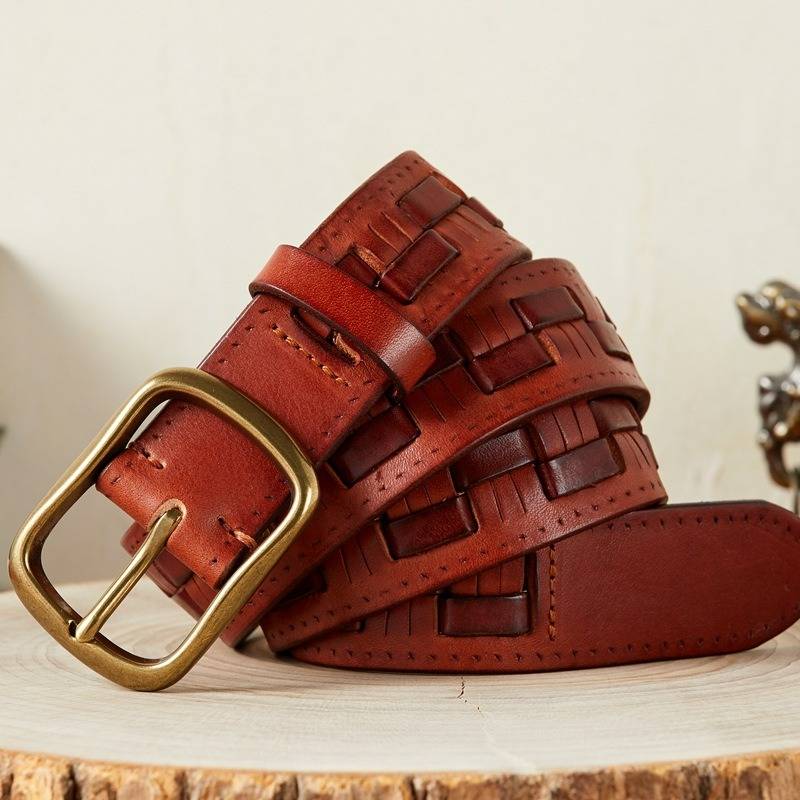 Red brown men's braided belt