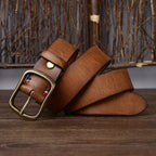 Brown men's leather belt detail view 2