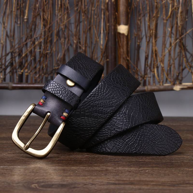 Black men's belt, coiled view