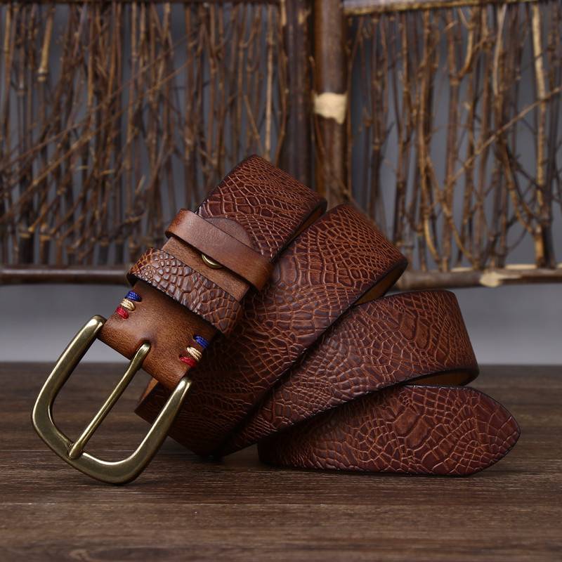 Brown men's belt, side view