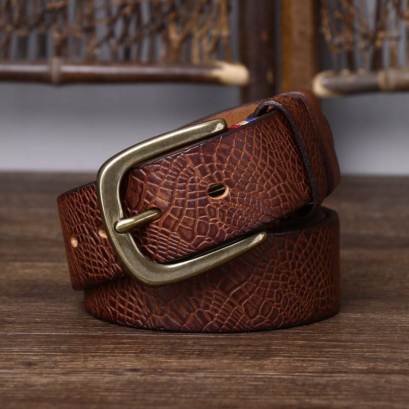 Brown men's belt, coiled view