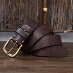 Dark brown men's belt, side view