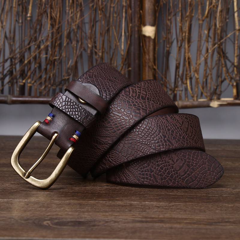 Dark brown men's belt, side view
