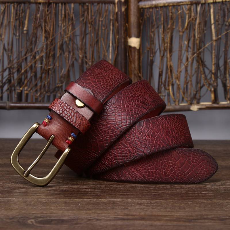 Red men's belt, side view