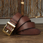 Dark brown men's belt, leather grain