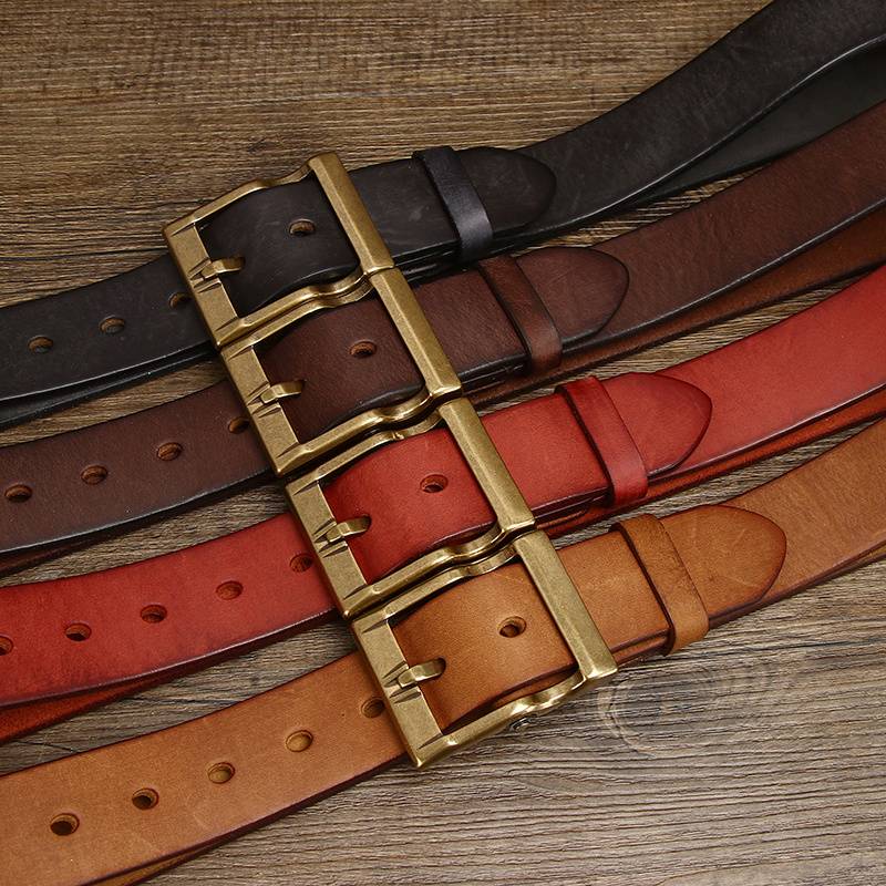 Dark brown men's belt, side view