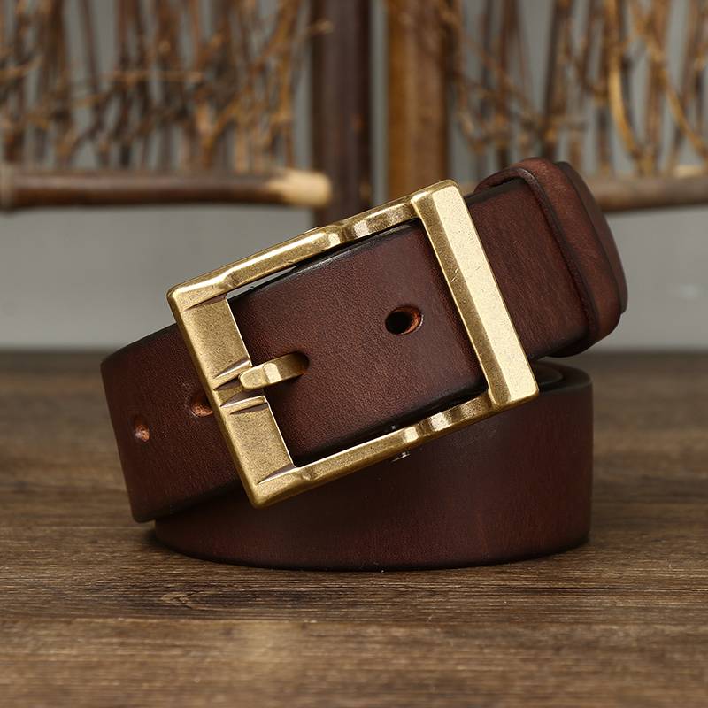 Dark brown men's belt, full length