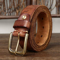 Brown men's crack embossed belt