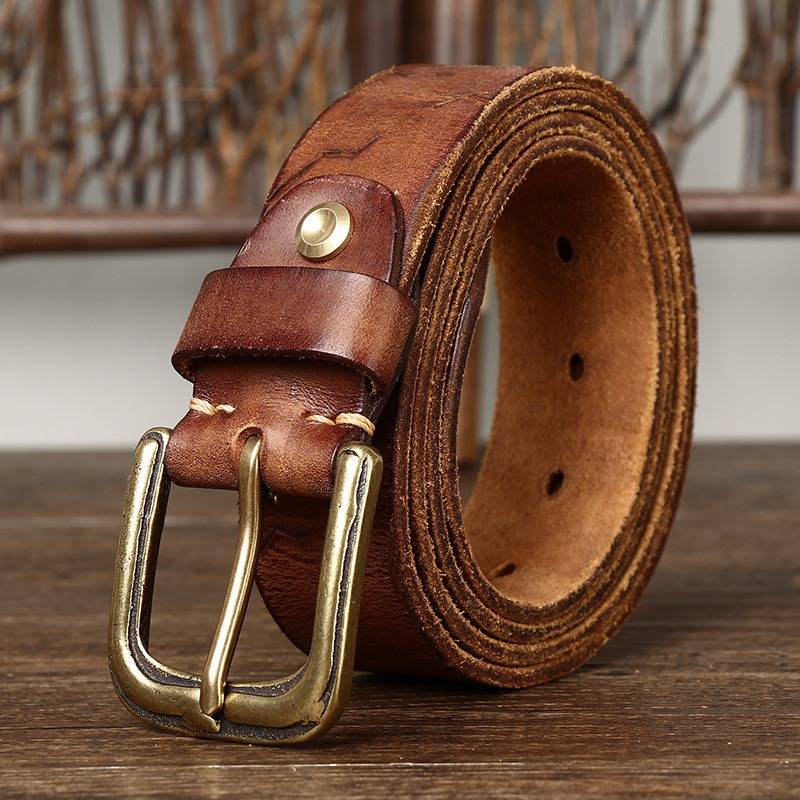 Brown men's crack embossed belt