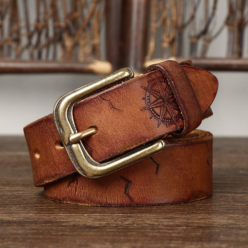 Brown men's belt, side view