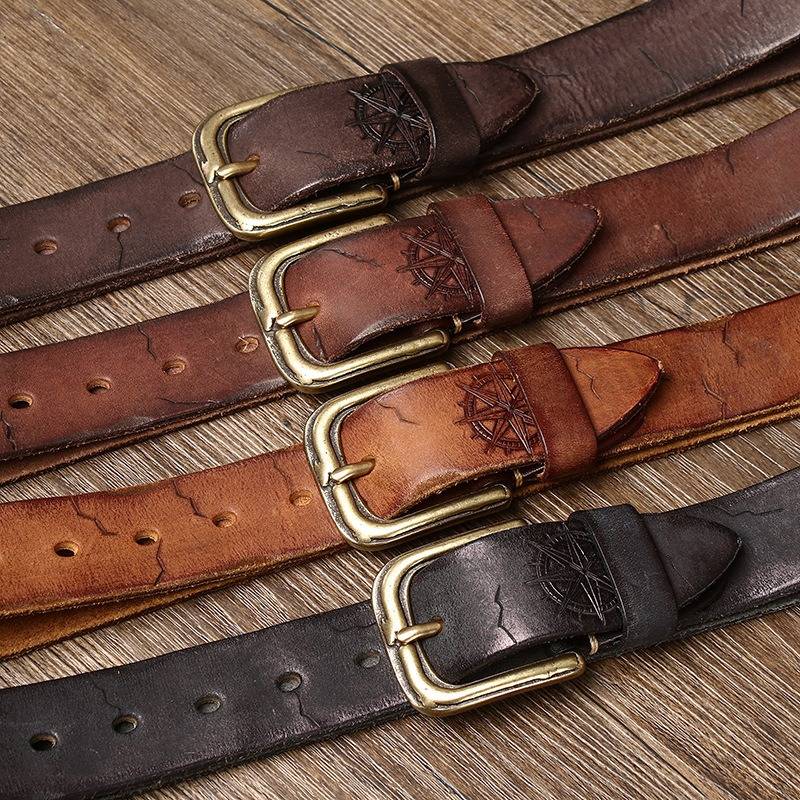 Dark brown men's belt, side view