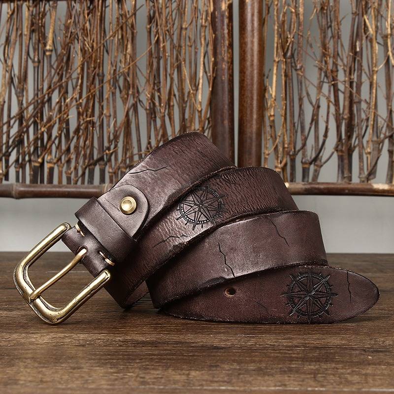 Dark brown men's belt, full length
