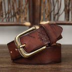Red brown men's crack embossed belt