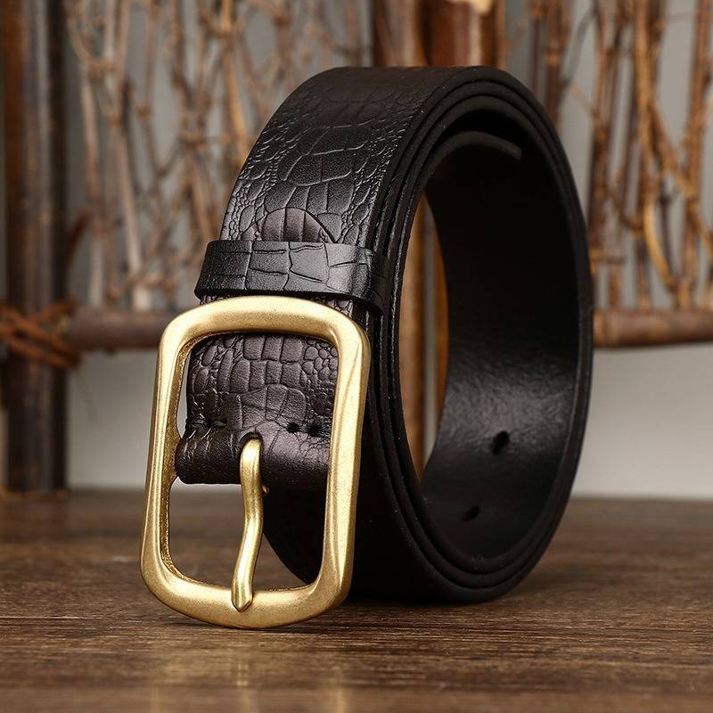 Black men's belt, croc embossing