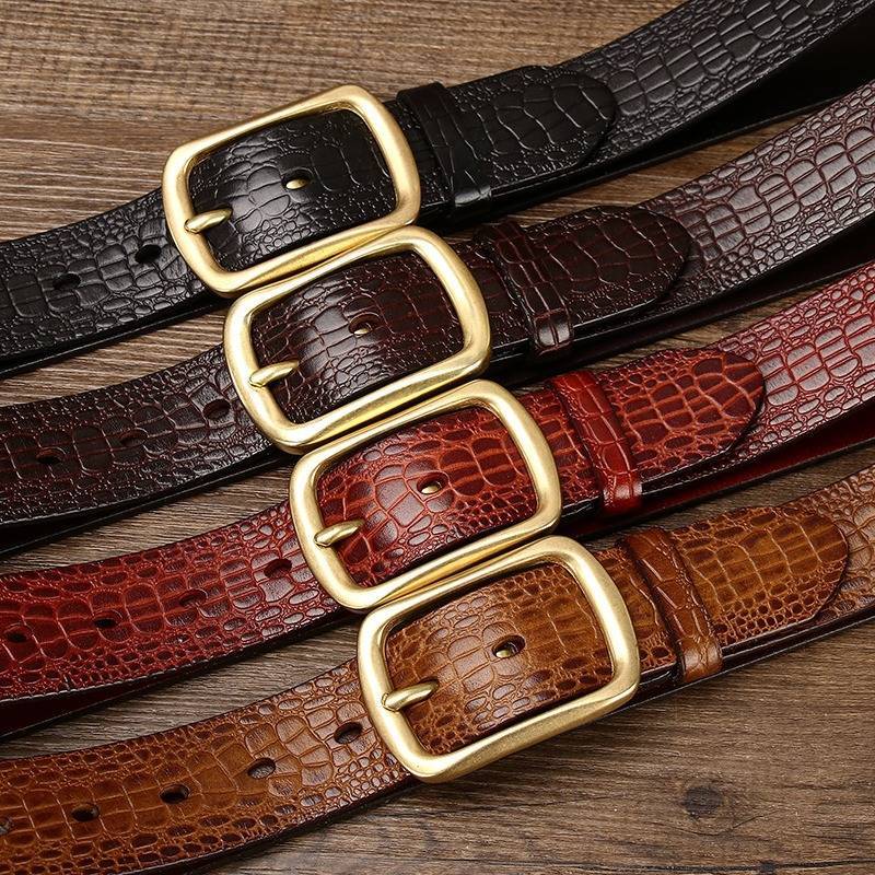 Brown men's belt, croc embossing