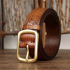 Brown men's belt, coiled view