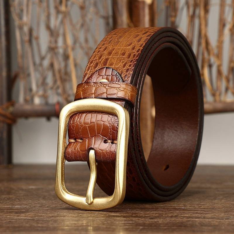 Brown men's belt, coiled view