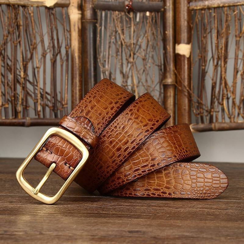 Brown men's belt, worn with jeans