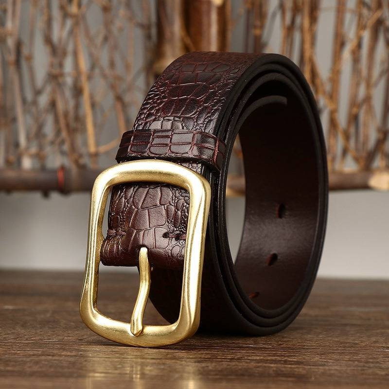 Dark brown men's crocodile embossed belt