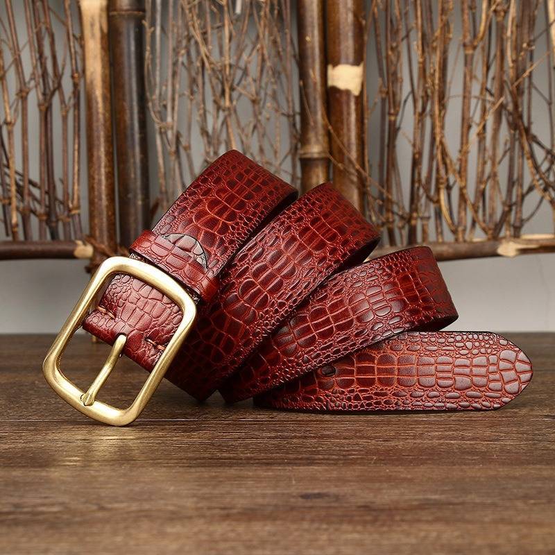 Red men's crocodile embossed belt