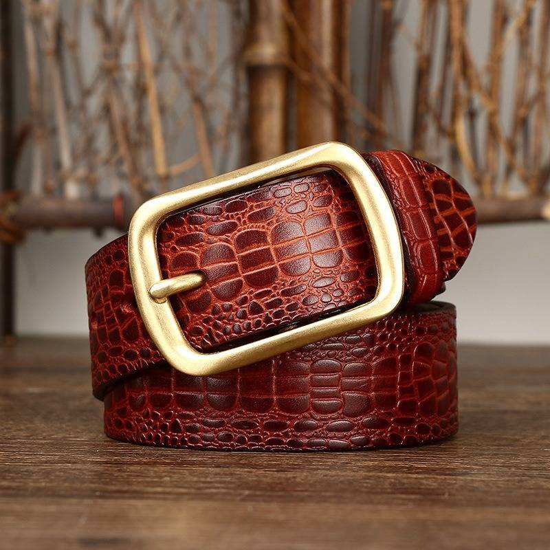 Red men's belt, croc embossing