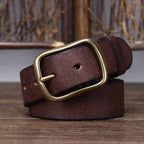 Dark brown men's leather belt detail view 1