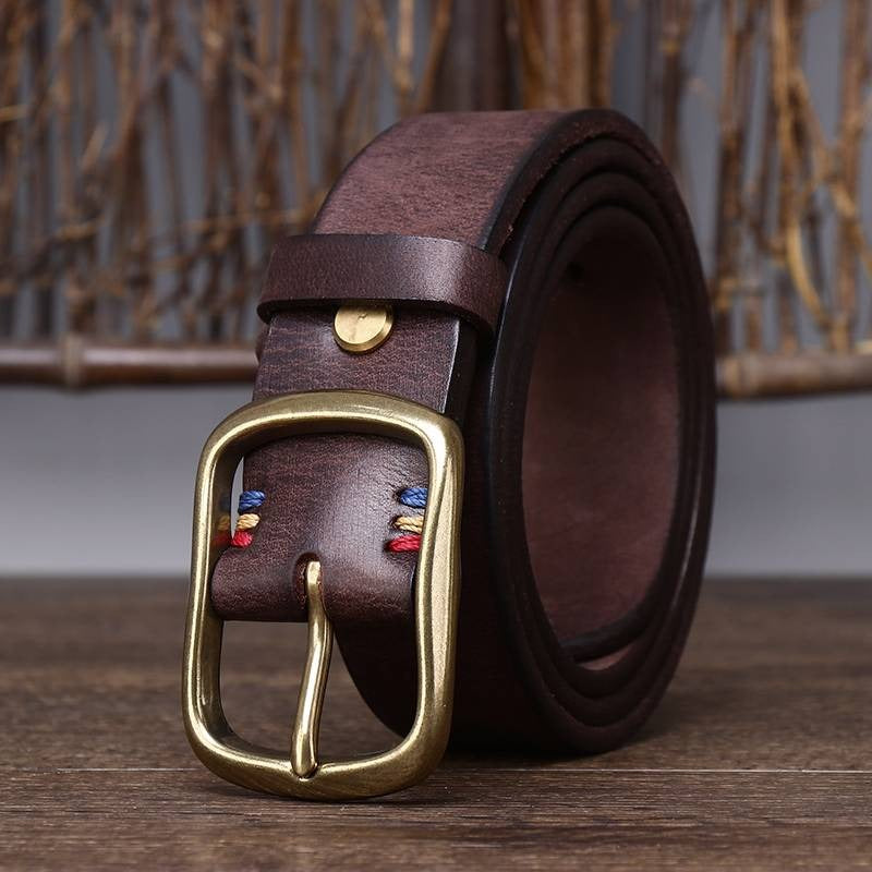 Dark brown men's leather belt detail view 2