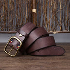 Dark brown men's leather belt detail view 3