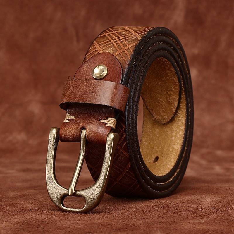 Brown men's diamond embossed belt