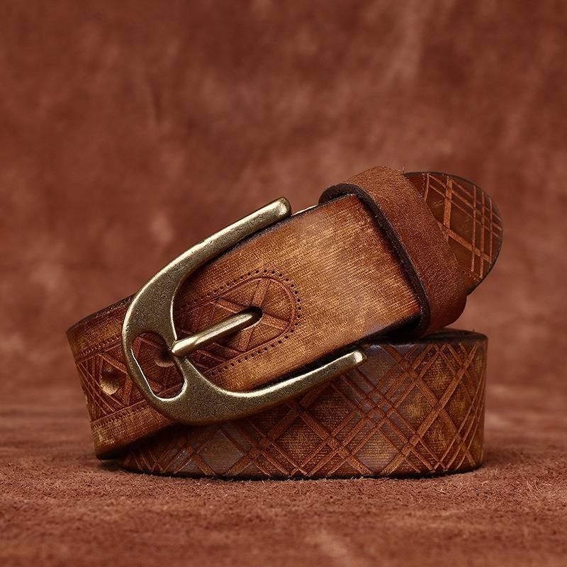 Brown men's belt, diamond pattern