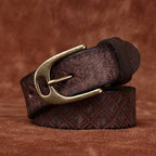 Dark brown men's belt, side view