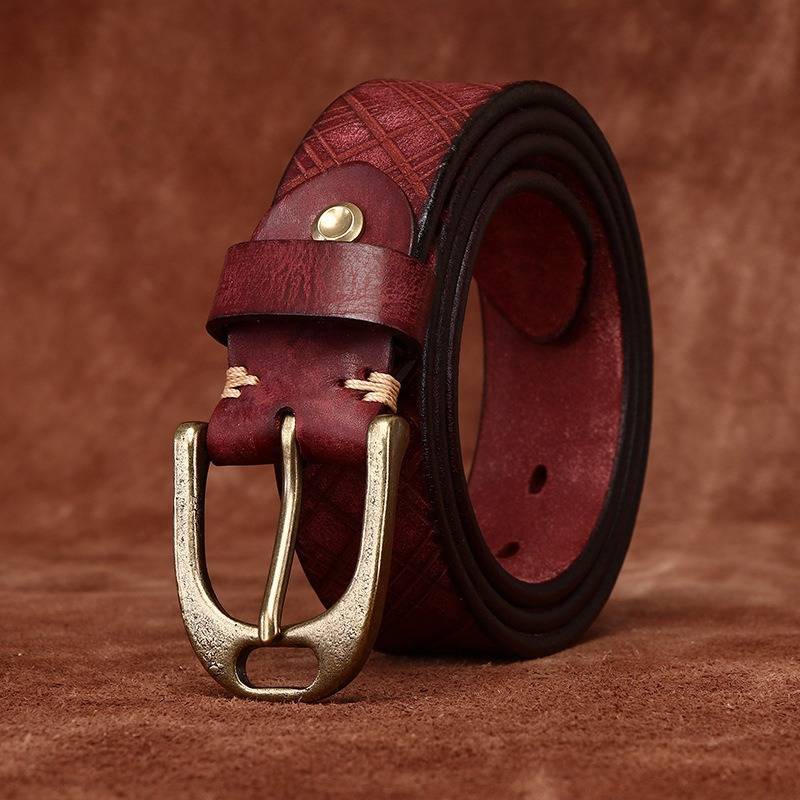 Red men's diamond embossed belt