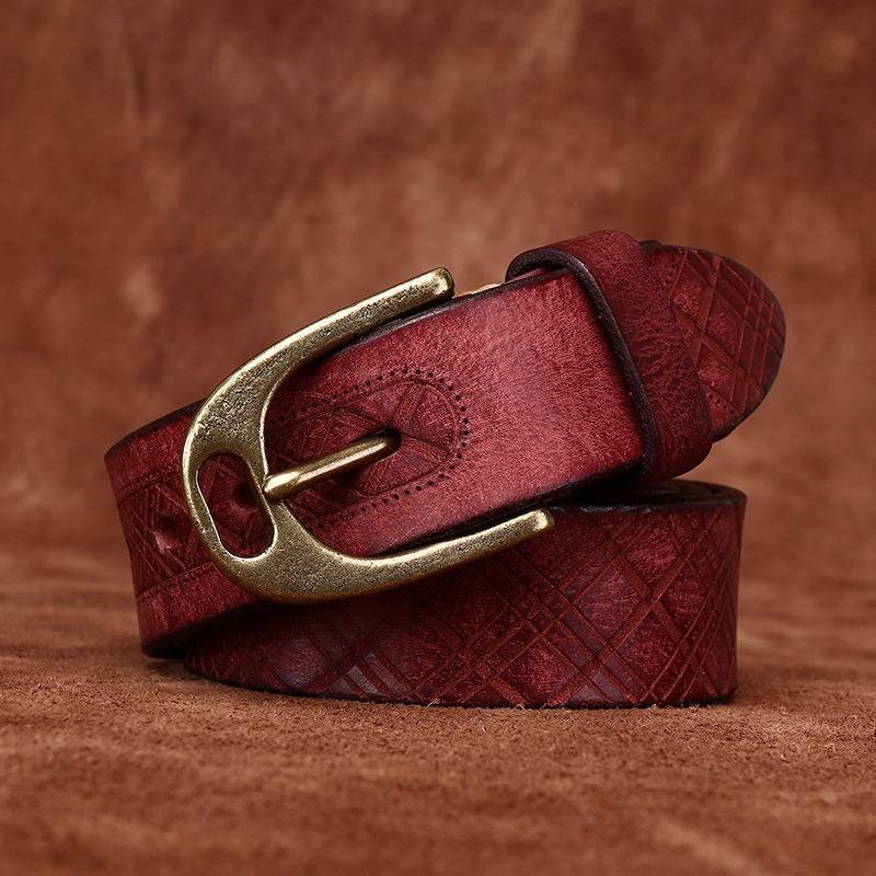 Red men's belt, diamond pattern