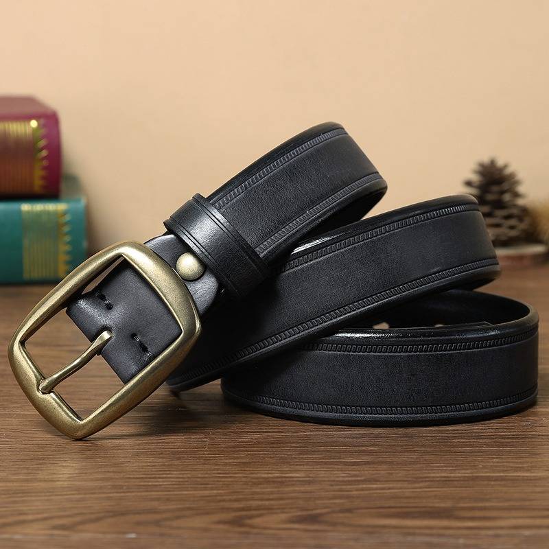 Black men's double embossed belt
