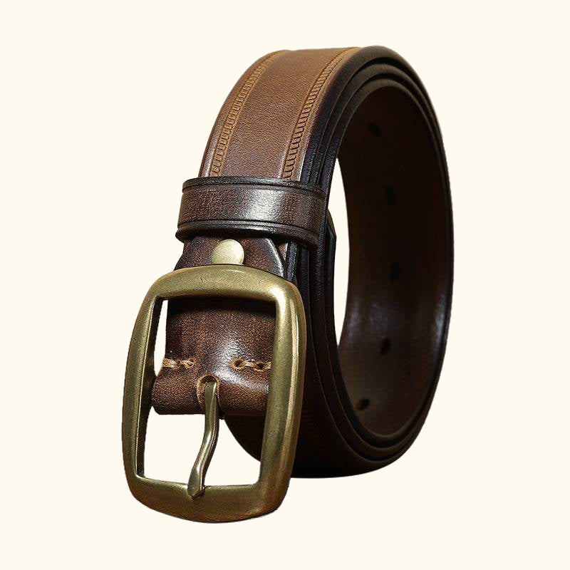 Brown men's double embossed belt