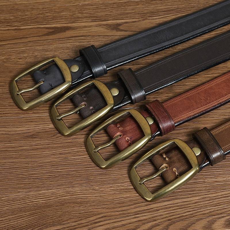 Brown men's belt, side view