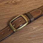 Brown men's belt, flat lay