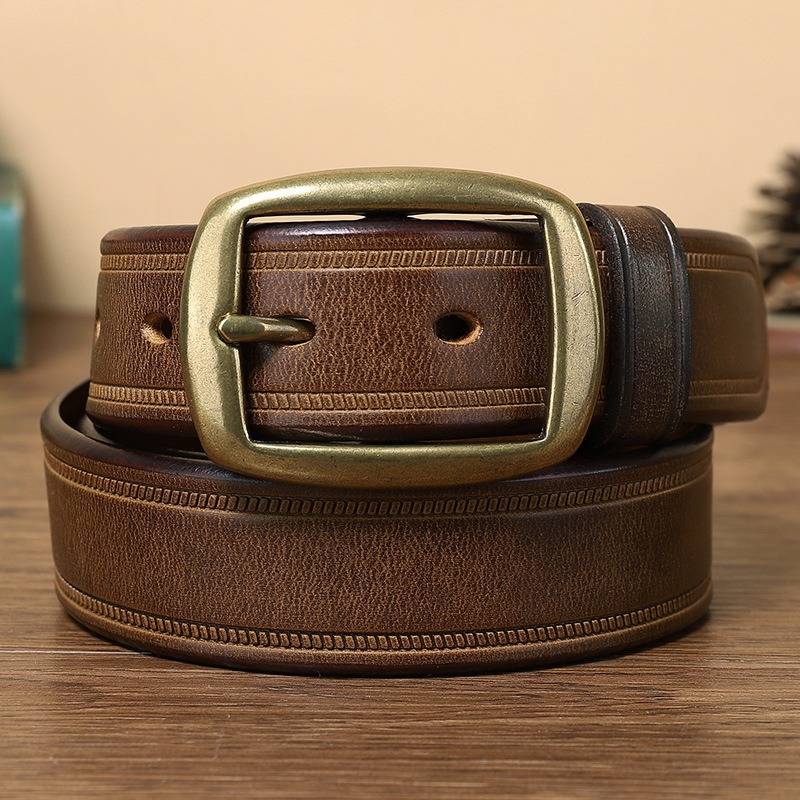 Brown men's belt, leather grain