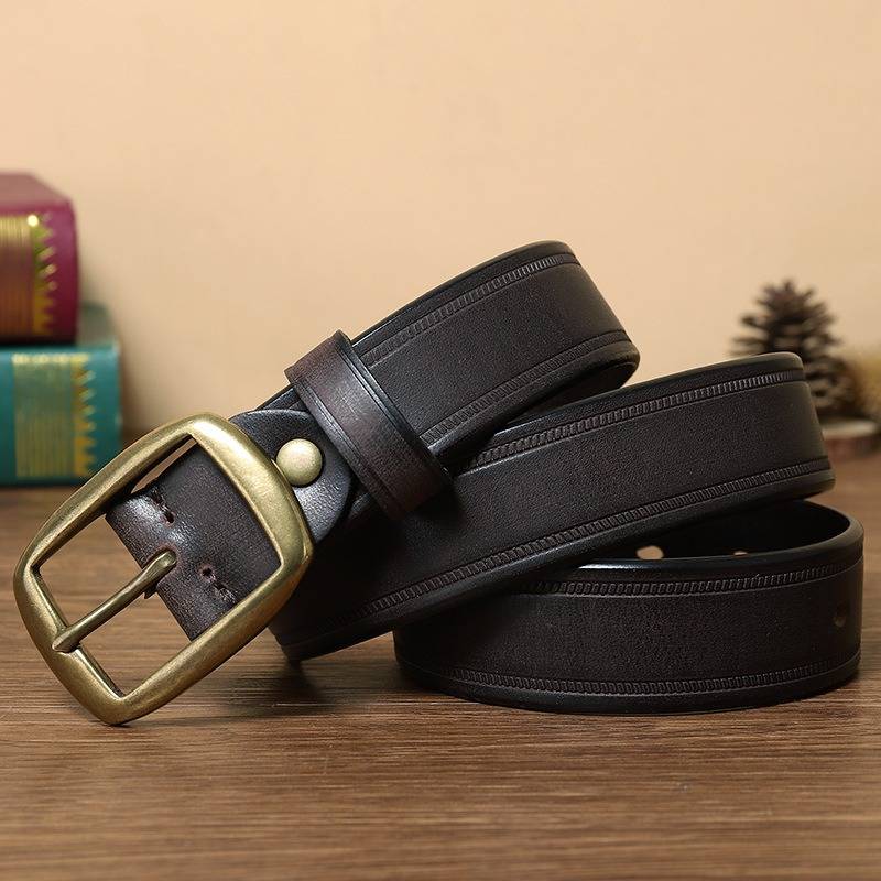 Dark brown men's double embossed belt