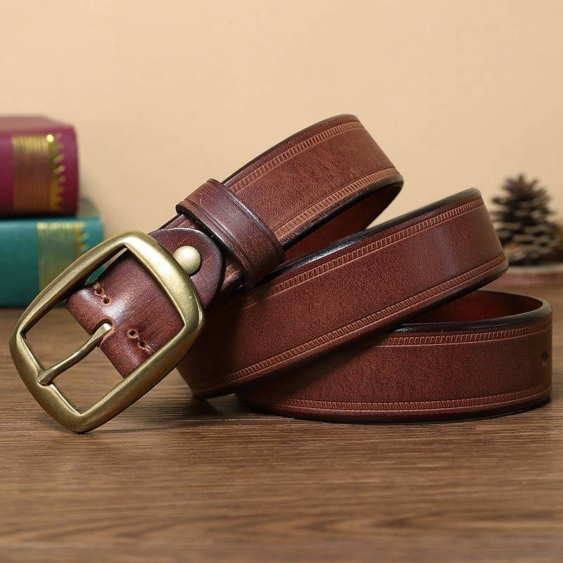 Red brown men's double embossed belt