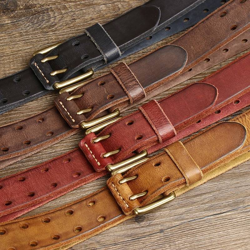 Brown men's belt, coiled view