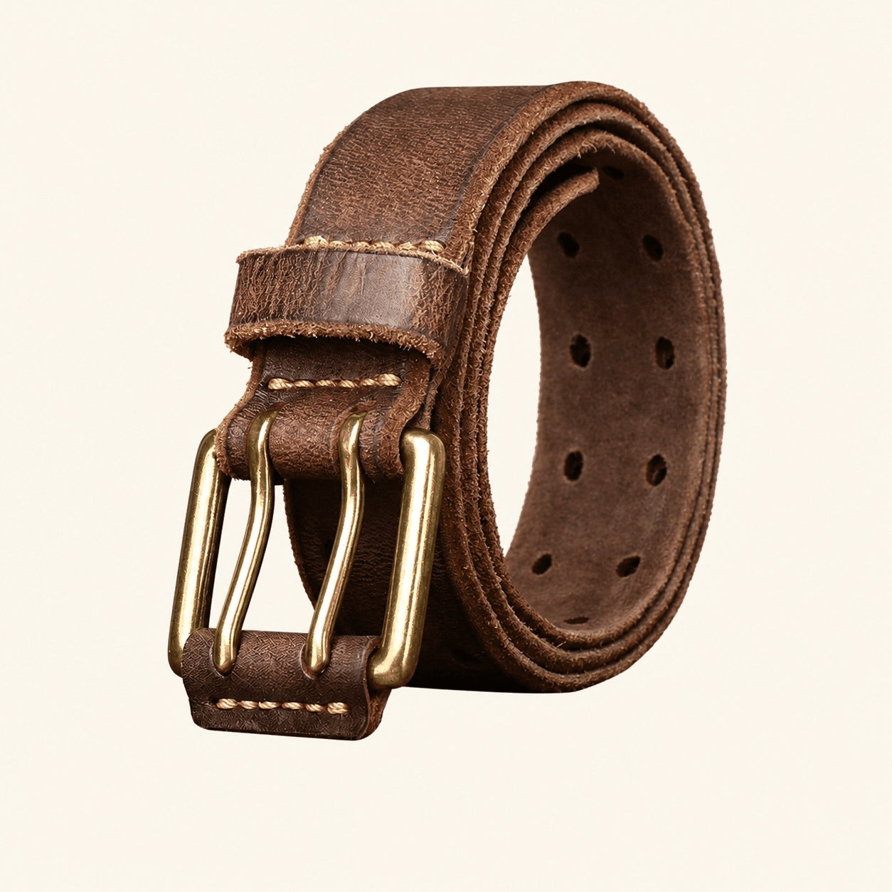 Dark brown men's double-prong belt