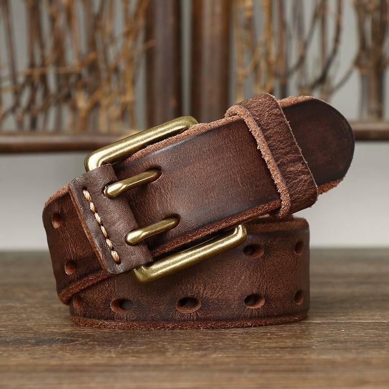 Dark brown men's belt, leather grain
