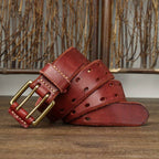 Red men's belt, leather grain