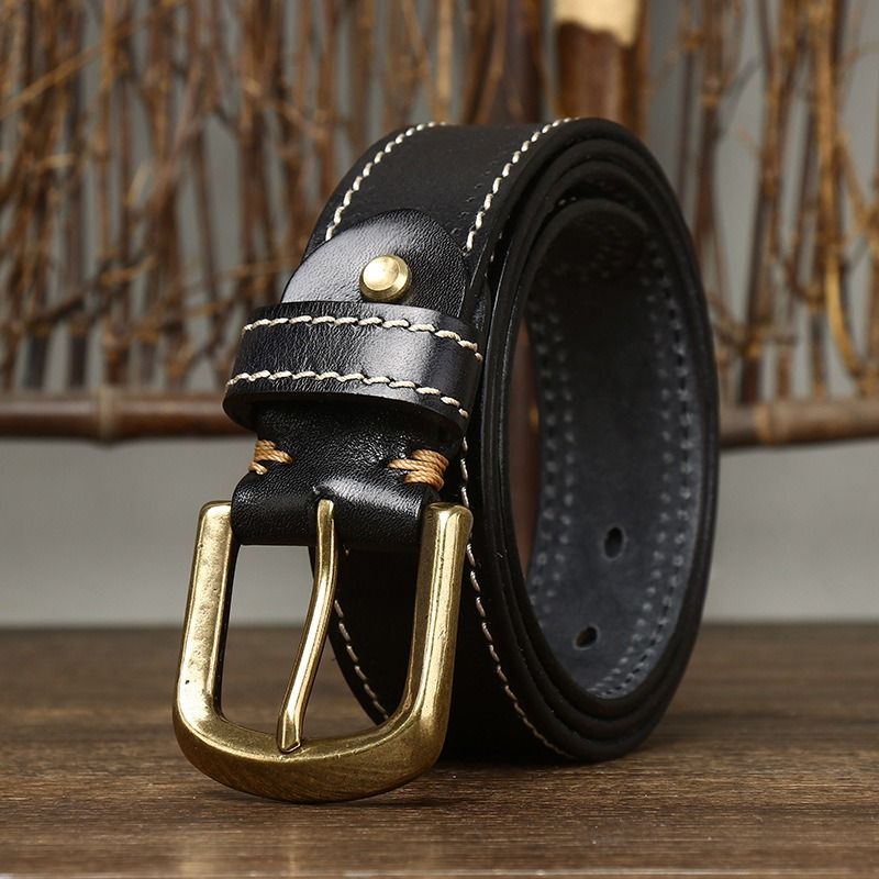 Black men's belt, stitching detail